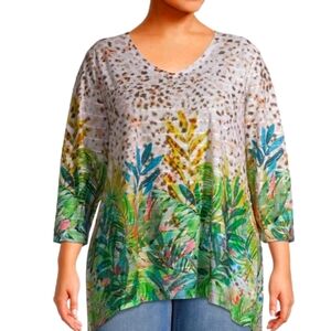 Time and Tru Animal Print & Tropical Floral Tunic 3/4 Sleeve - Size M